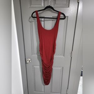 Missguided Burgundy Ruched Midi Dress